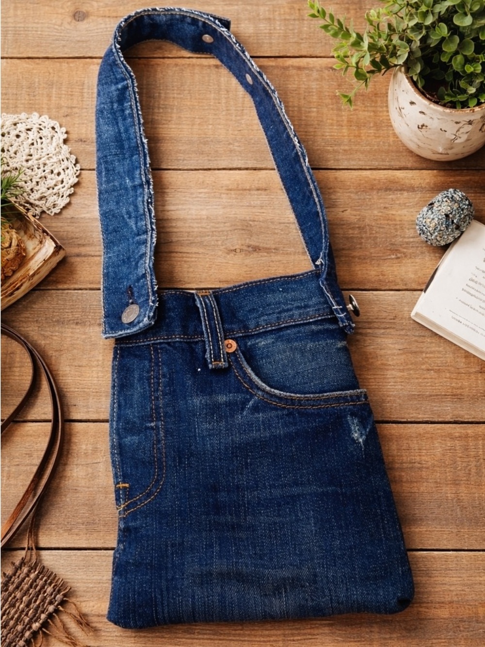 Upcycled Denim Jean Shoulder Bag | Handmade Sustainable Casual Everyday Purse